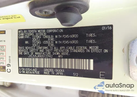 2016 Toyota 4Runner Limited from USA, damaged, VIN JTEZU5JRXG5122962